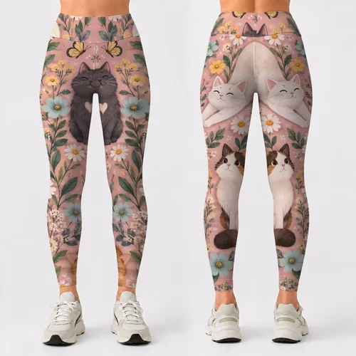 Cute Cats And Wildflowers For Cozy Everyday Adventures And Playful Weekend Outings Leggings