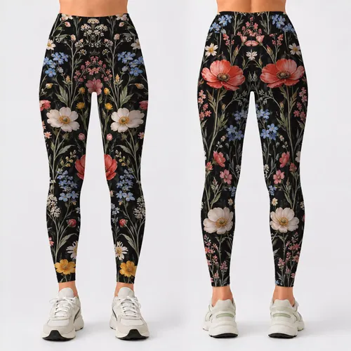 Dark Meadow Wildflowers for Colorful Vacation Days and Relaxed Everyday Style Leggings