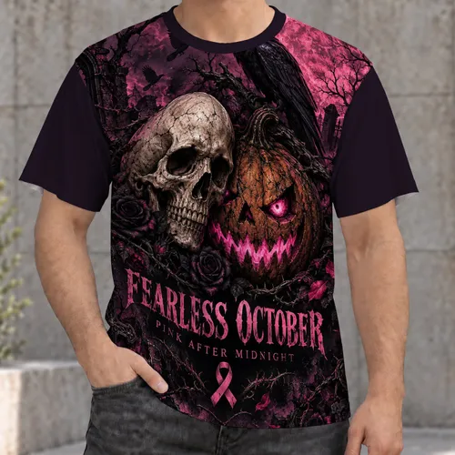 Gothic Skull Pumpkin Raven and Roses for Halloween Night and October Season All-over Print Unisex T-shirt