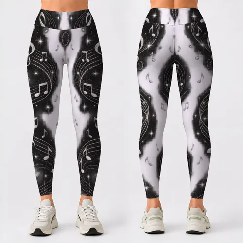 Silver Musical Notes for Elegant Concert Nights and Creative Everyday Style Leggings