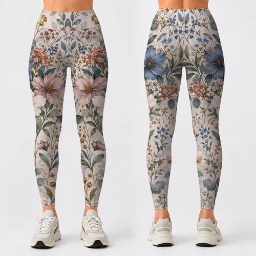 Muted Botanical Wildflowers for Relaxed Garden Strolls and Everyday Spring Outings Leggings