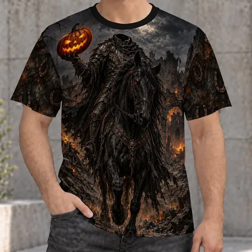 Headless Knight And Glowing Pumpkin Horseback Ride For Halloween Night Enthusiasts All-over Print Unisex T-shirt