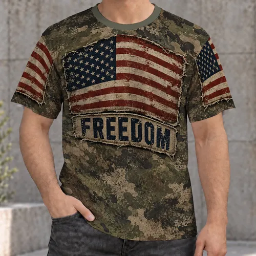 Distressed American Flag And Freedom Emblem For Patriotic Independence Day Wear All-over Print Unisex T-shirt