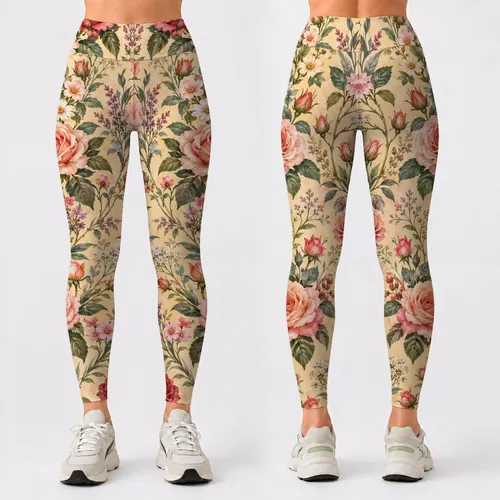 Vintage Rose And Olive Botanical Florals For Relaxed Coastal Getaways And Sunny Weekends Leggings
