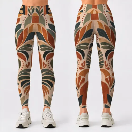 Rust and Teal Bohemian Geo Motifs for Weekend Getaways and Relaxed Everyday Style for Women Leggings