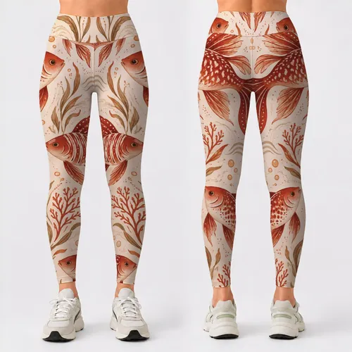 Terracotta Fish Motifs for Relaxed Coastal Getaways and Sunny Beach Days by the Sea Leggings