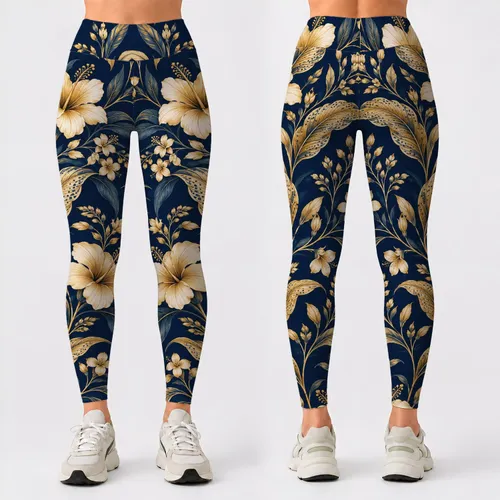 Indigo Gold Botanical Vines for Relaxed Vacation Days and Resort Getaways Leggings