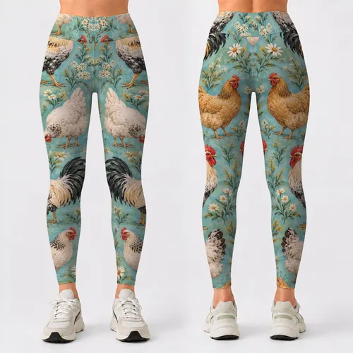 Whimsical Farmyard Roosters for Relaxed Weekend Outings and Easy Cottagecore Style Leggings