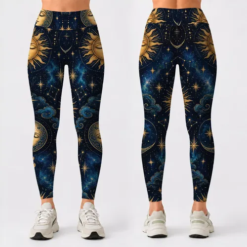 Celestial Sun Moon and Stars for Dreamy Stargazing Nights and Relaxed Bohemian Living Leggings
