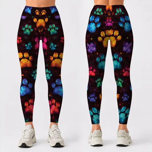 Colorful Dog Paw Prints for Pet Lovers, Weekend Adventures, and Everyday Casual Style Leggings