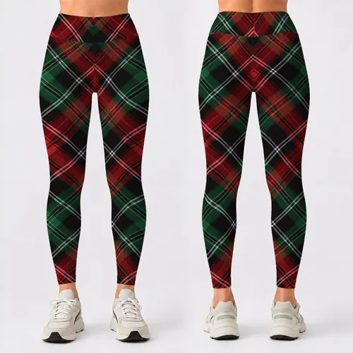 Red Green Tartan Plaid for Cozy Christmas Celebrations and Festive Winter Lounging Leggings