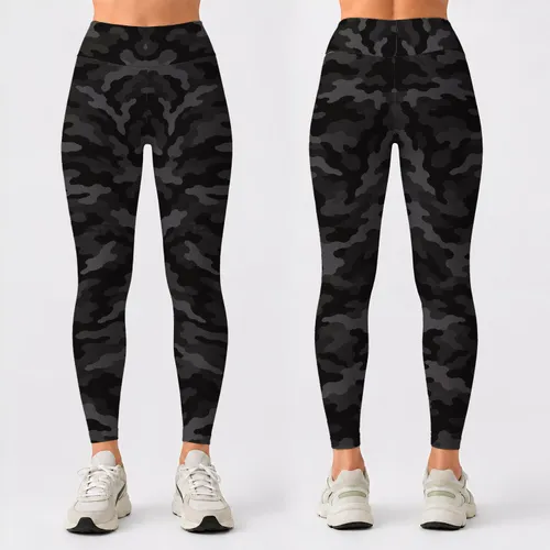 Charcoal Woodland Camouflage For Everyday Casual Outfits And Outdoor Adventures Leggings
