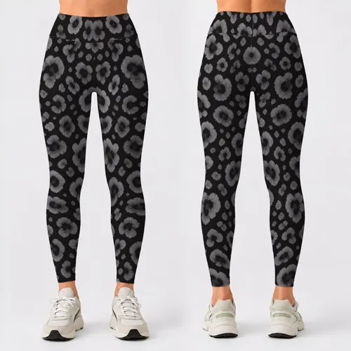 Charcoal Gray Leopard Spots for Casual Weekend Wear and Everyday Women's Animal Style Leggings