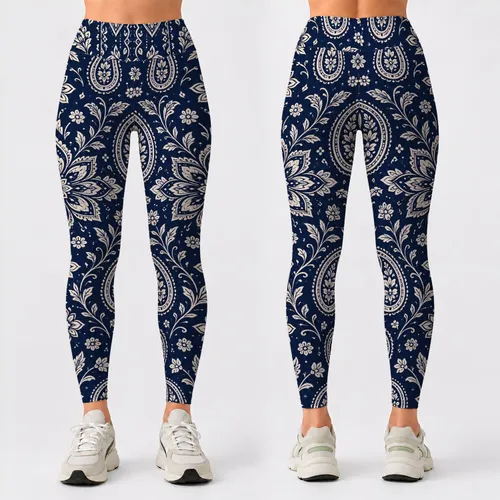 Navy Paisley and Medallion Motifs for Relaxed Weekend Style and Everyday Wear Leggings