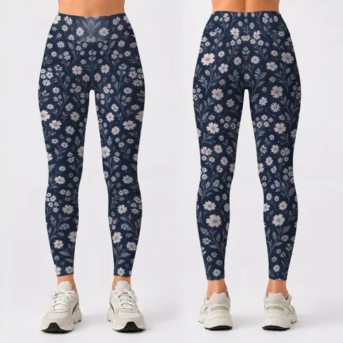 Navy And Ivory Ditsy Florals For Polished Weekend Outings And Everyday Casual Style Leggings