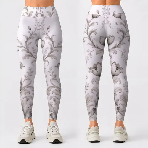 Ivory Baroque Scroll Florals for Elegant Evening Outfits and Refined Everyday Style Leggings