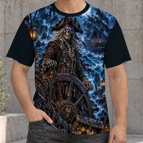 Skeleton Pirate Treasure at Haunted Helm for Halloween Parties and Spooky Nights All-over Print Unisex T-shirt
