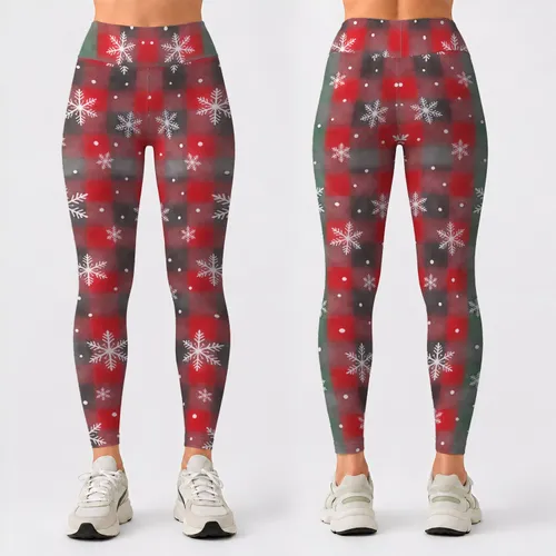 Red Green Plaid Snowflakes For Cozy Christmas Celebrations And Winter Cheer Leggings