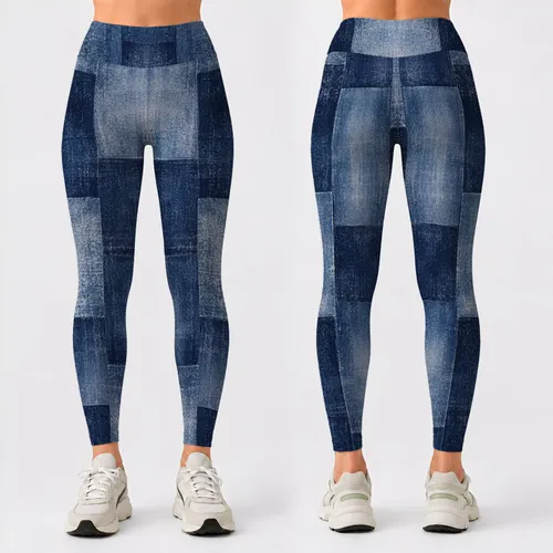 Indigo Denim-Look Panels for Casual Weekends and Relaxed Everyday Streetwear Style Leggings