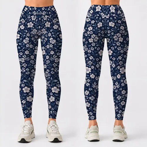 Navy And Ivory Ditsy Wildflowers For Polished Everyday Outings And Weekend Wear Leggings