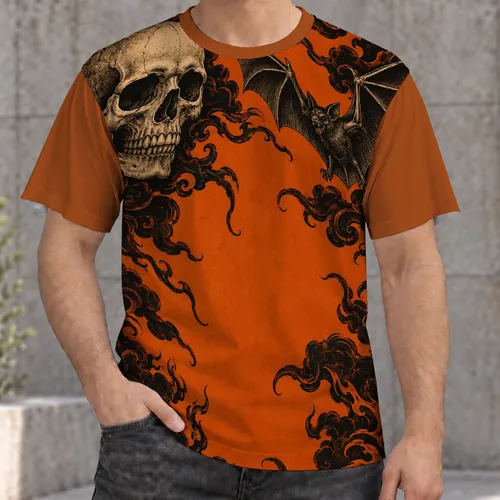 Etched skull Outstretched Bat Western Scrollwork Western Skull and Bat Motifs for Ranch Nights All-over Print Unisex T-shirt
