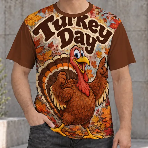 Cartoon Turkey And Autumn Leaves For Thanksgiving Gatherings And Fall Celebrations All-over Print Unisex T-shirt