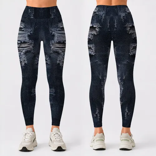 Distressed Indigo Denim Texture for Everyday Casual Style and All-Season Wear Leggings