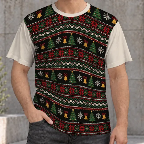Retro Christmas Trees and Bells for Festive Holiday Gatherings and Winter Celebrations All-over Print Unisex T-shirt