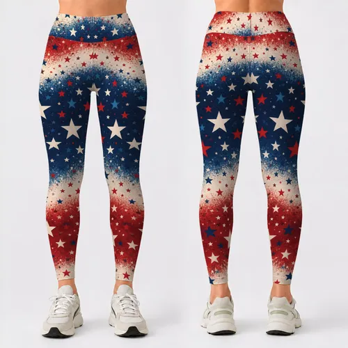 Red White And Blue Star Celebration For Summer Fourth Of July Family Gatherings Leggings