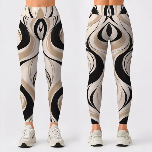 Ivory Black And Sand Abstract Line Art For Modern Casual And Office Style Leggings