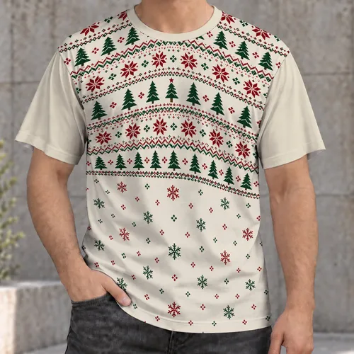 Nordic Christmas Tree Snowflake Fair Isle Holiday Style for Festive Winter Gatherings All-over Print Unisex T-shirt