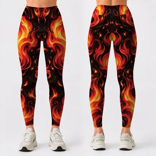Fiery Orange and Red Flames for Halloween Parties and Bold Autumn Style All Season Leggings