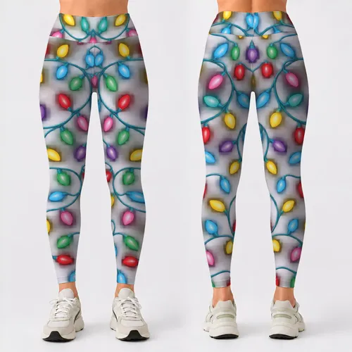 Colorful Holiday Lights for Cozy Winter Celebrations and Women's Festive Seasonal Style Leggings