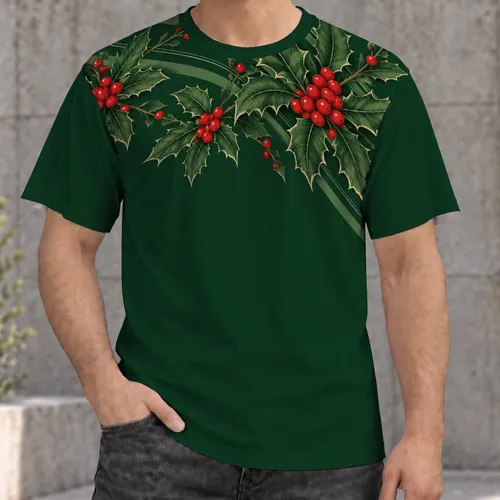 Evergreen Holly and Scarlet Berries for Christmas Celebrations and Winter Golf Style All-over Print Unisex T-shirt