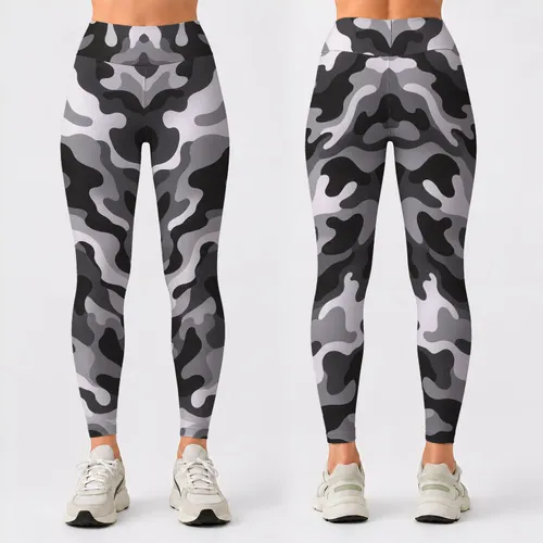 Bold Monochrome Camouflage Motif for Casual Streetwear and Everyday Style for Women Leggings