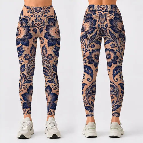 Navy Lace Florals and Paisley for Relaxed Weekend Strolls and Cozy Autumn Outings Leggings