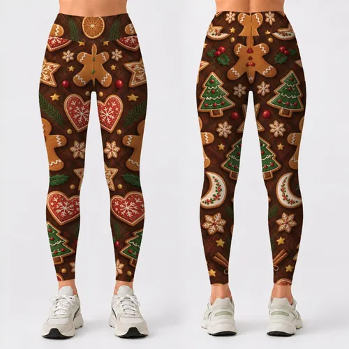 Gingerbread Cookies, Stars And Holly For Cozy Holiday Gatherings And Winter Lounging Leggings