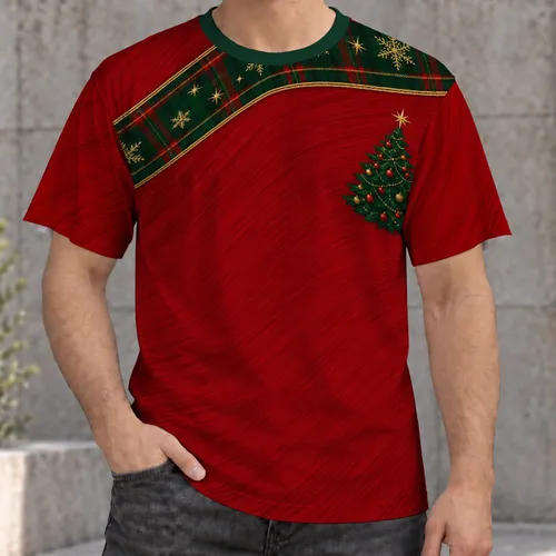 Red Tartan Snowflake Christmas Tree Holiday Golf Style for Festive Winter Gatherings All-over Print Unisex T-shirt