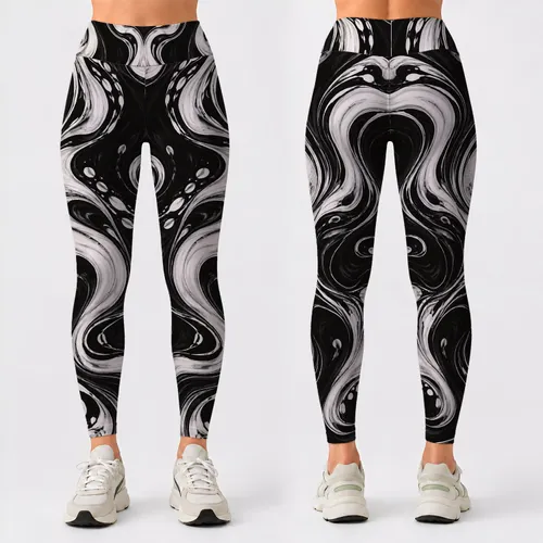 Black And White Fluid Swirl Motif For Modern Minimalist Style And Everyday Wardrobe Leggings