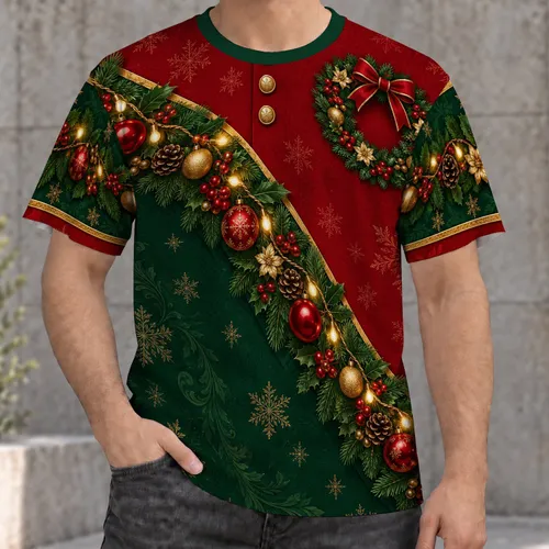 Evergreen Wreath and Ornament Details for Christmas Parties and Holiday Gatherings All-over Print Unisex T-shirt
