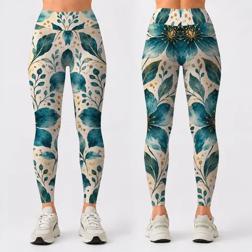 Teal Botanical Blooms for Coastal Days and Refined Everyday Style for Modern Women Leggings