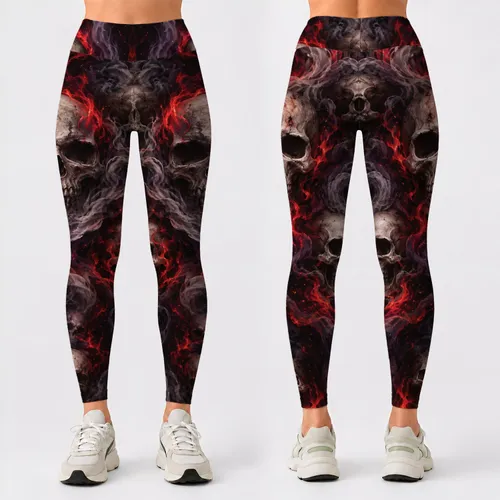 Gothic Skull and Ember Motifs for Halloween Parties and Dark Alternative Style Leggings