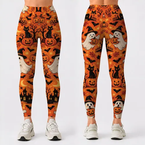 Witch Hat Ghosts And Jack O Lanterns For Halloween Festivities Leggings