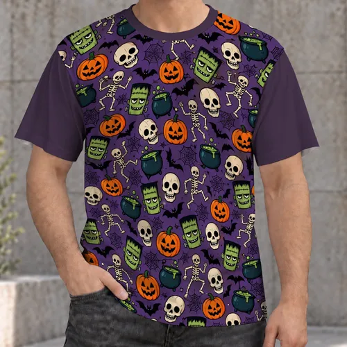 Halloween Skull Pumpkin Cauldron Motifs for Spooky October Parties and Cosplay All-over Print Unisex T-shirt