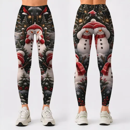 Cheerful Snowmen in Red Caps for Cozy Christmas Celebrations and Winter Holiday Cheer Leggings