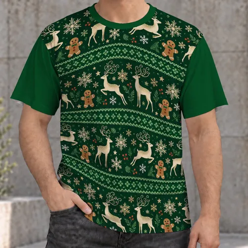 Gingerbread Deer and Snowflake Holiday Cheer for Festive Winter Gatherings and Celebrations All-over Print Unisex T-shirt