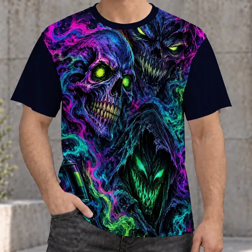 Neon Demon Skull Street Art for Halloween Nights and Alternative Style All-over Print Unisex T-shirt