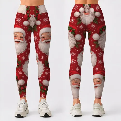 Whimsical Santa Faces and Falling Snow for Cozy Christmas Celebrations and Winter Days Leggings