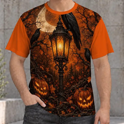 Moonlit Raven And Pumpkin Lantern For Halloween Night All-over Print Unisex T-shirt