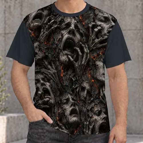 Screaming Faces in Cracked Ashen Stone for Halloween Horror Party Nights All-over Print Unisex T-shirt